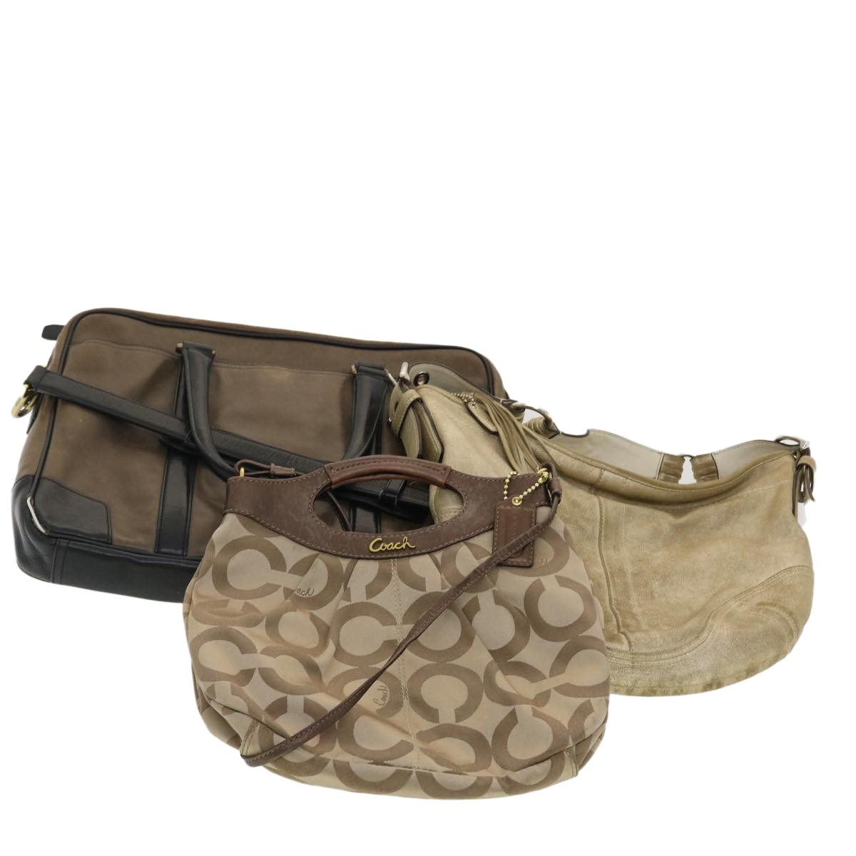 Coach Signature Canvas Shoulder Bag Nylon Leather 3set Beige Brown Auth 39862